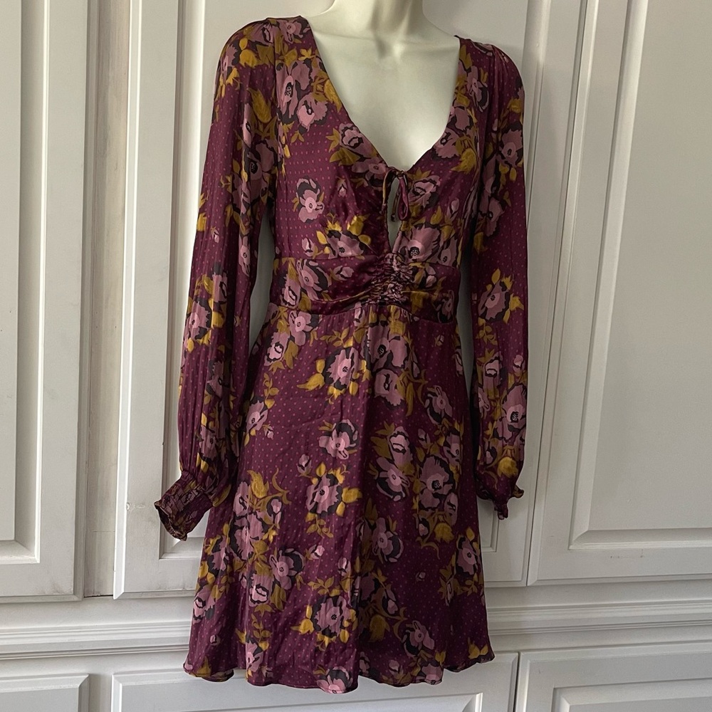 Free People Morning Light Purple Floral Combo Dress Size 6 NWT Boho Bohemian - Picture 3 of 15